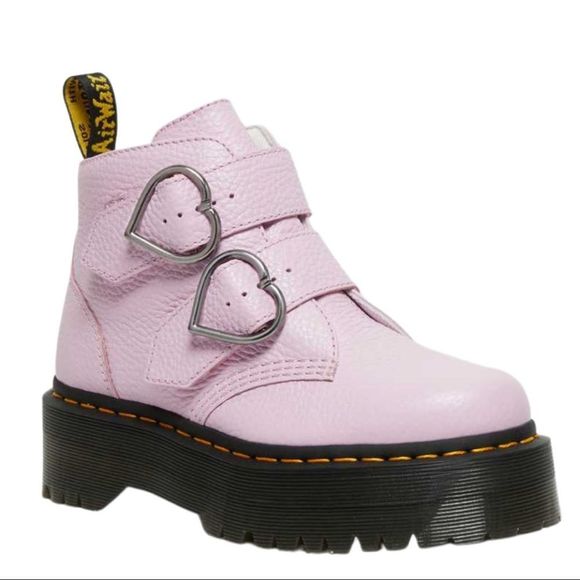 Dr. Martens Light Pink Devon Heart Leather Platform Boots - Picture 5 of 14